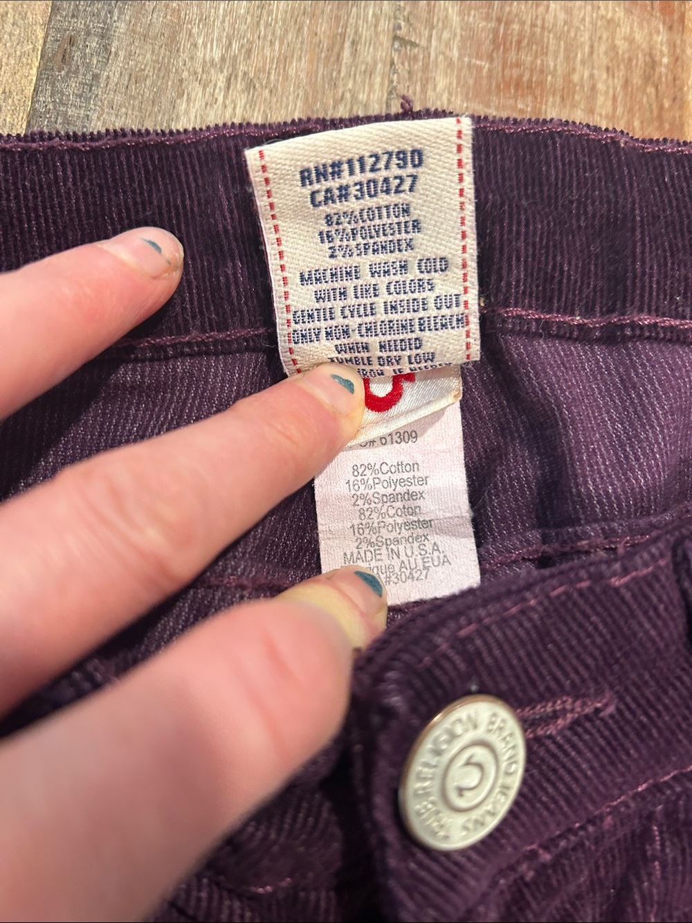 True Religion Plum Purple Low Rise Flap Flare Corduroys - Picture 7 of 12